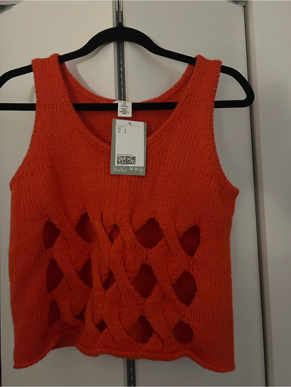 H&M Bright Orange Knit Tank Top with Scoop Neck